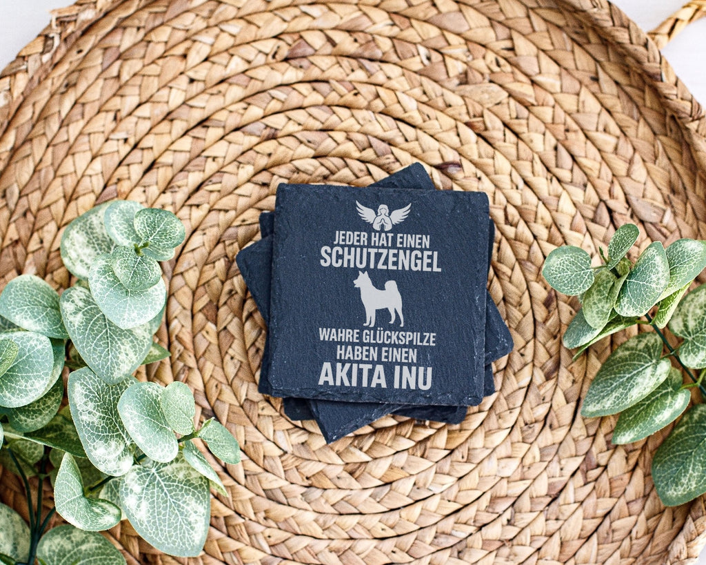 Schiefer Untersetzer Akita Inu Schutzengel Glückspilze - Geschenk für  – Bild 3