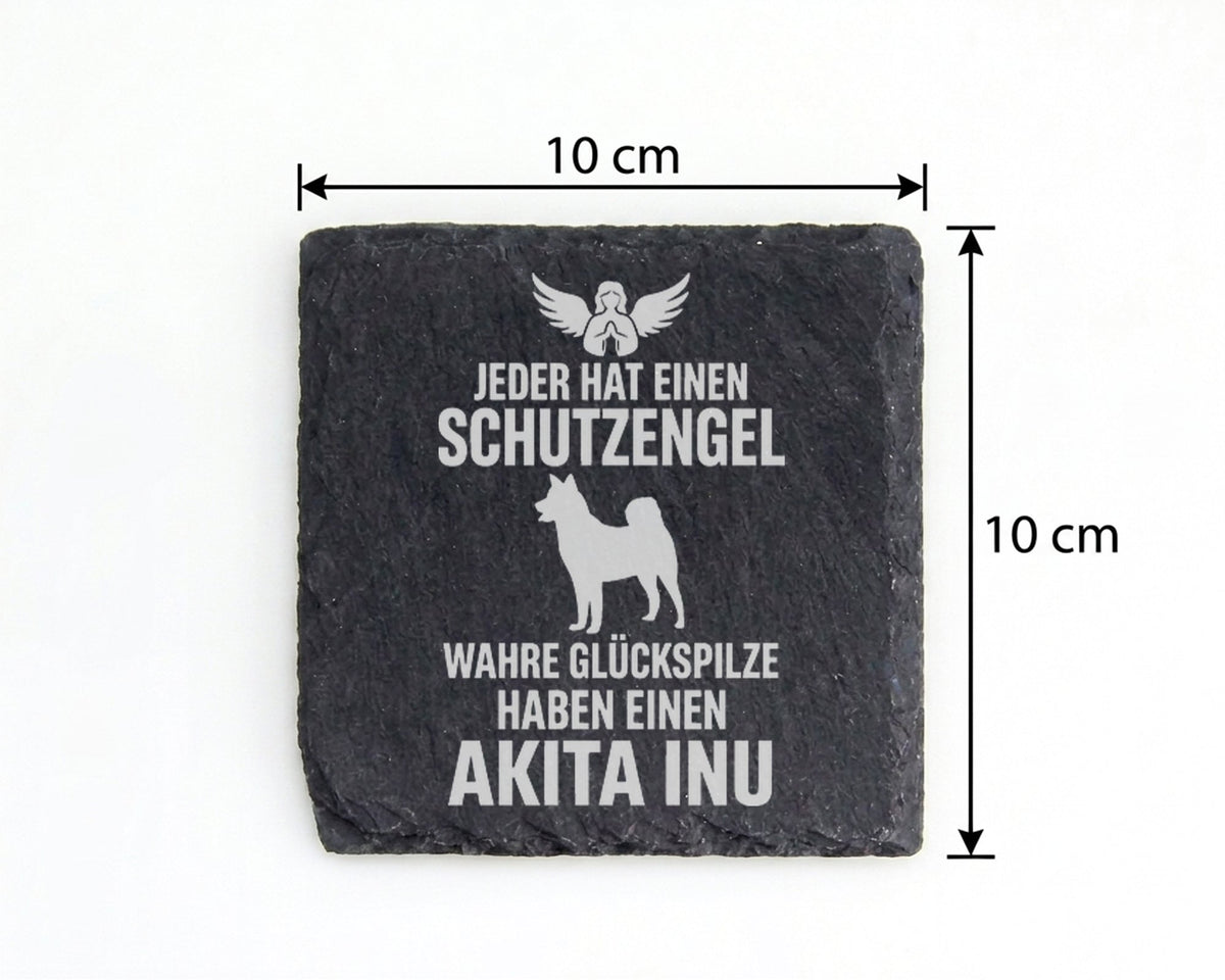 Schiefer Untersetzer Akita Inu Schutzengel Glückspilze - Geschenk für  – Bild 4