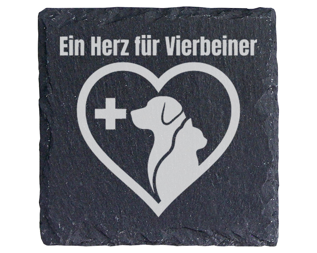 Schiefer Untersetzer Herz für Vierbeiner Hund Katze - Geschenk Tierarz – Bild 1