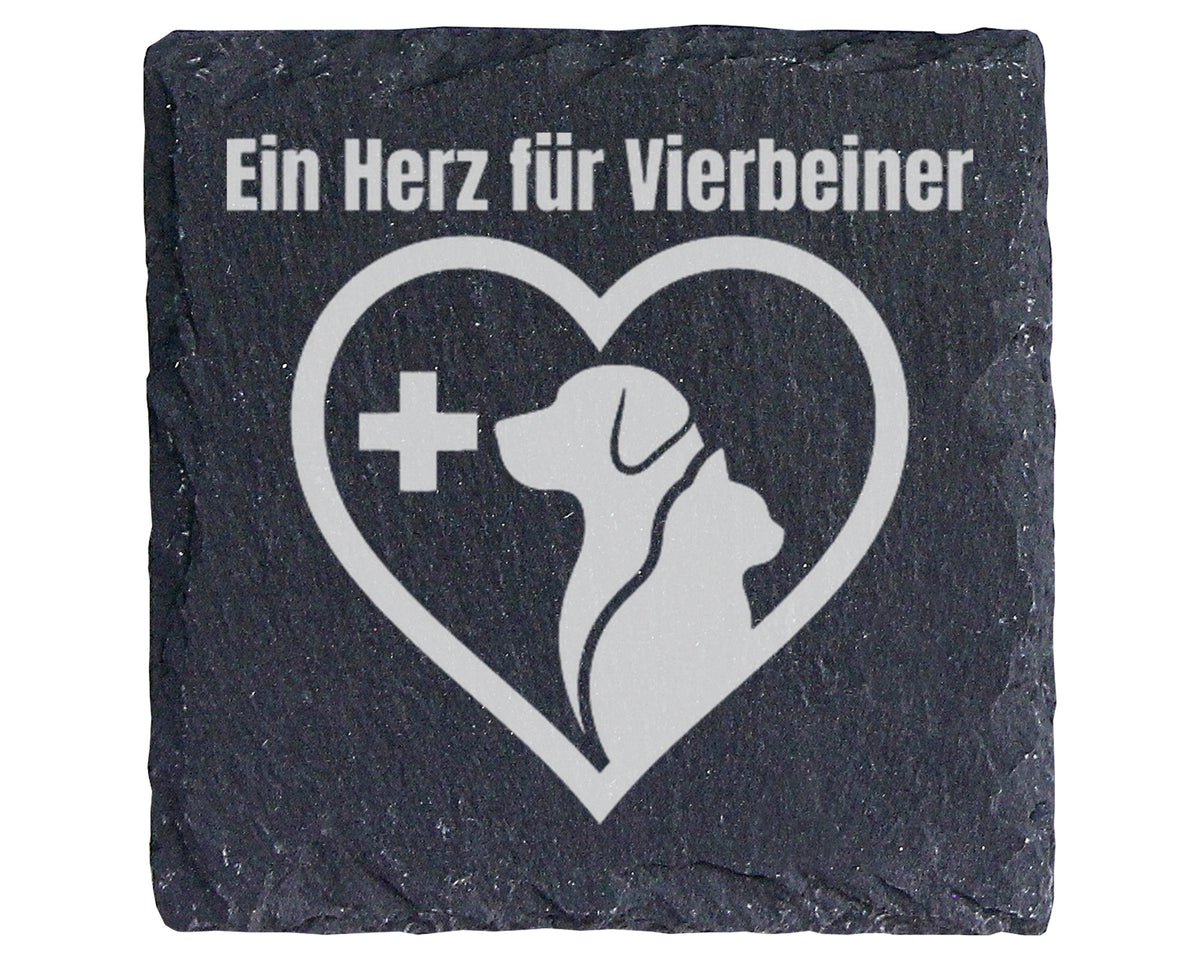 Schiefer Untersetzer Herz für Vierbeiner Hund Katze - Geschenk Tierarz – Bild 1