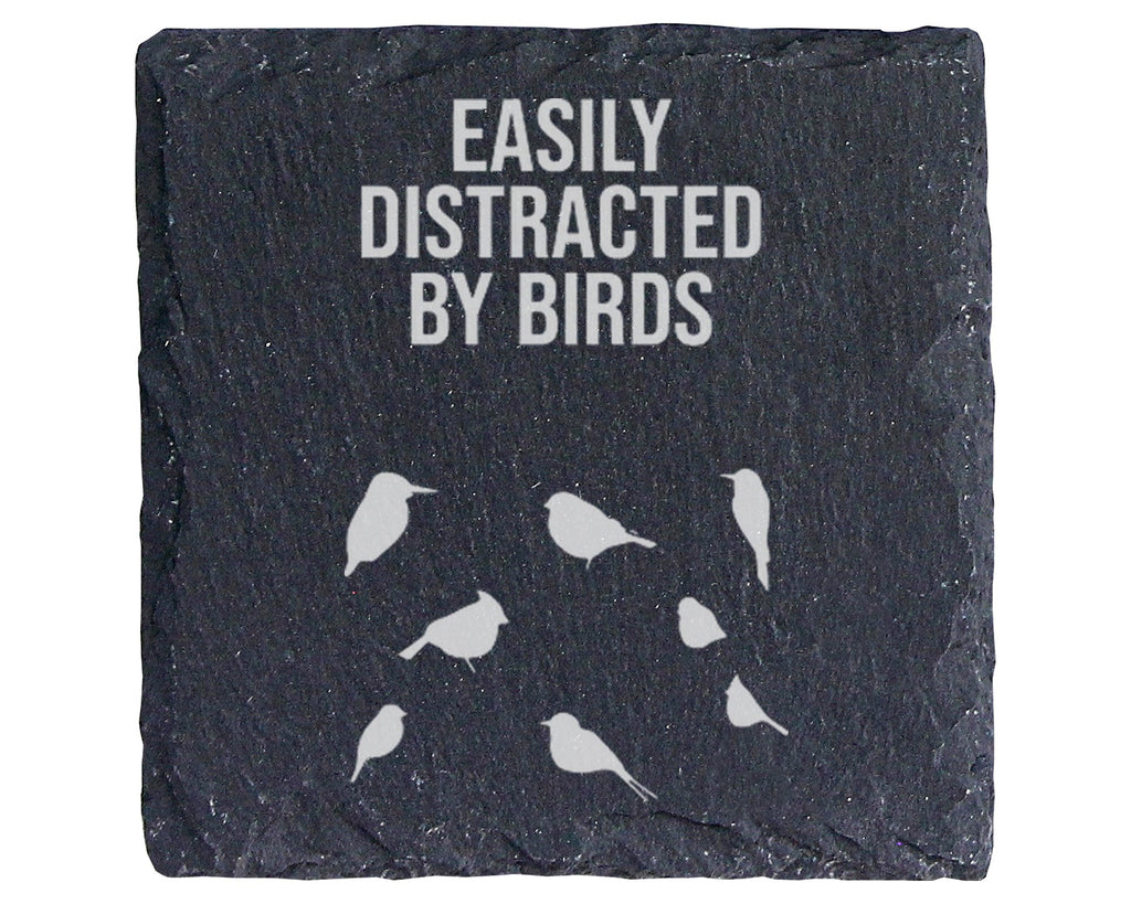 Schiefer Untersetzer Vögel Spruch Easily Distracted By Birds - Geschen – Bild 1
