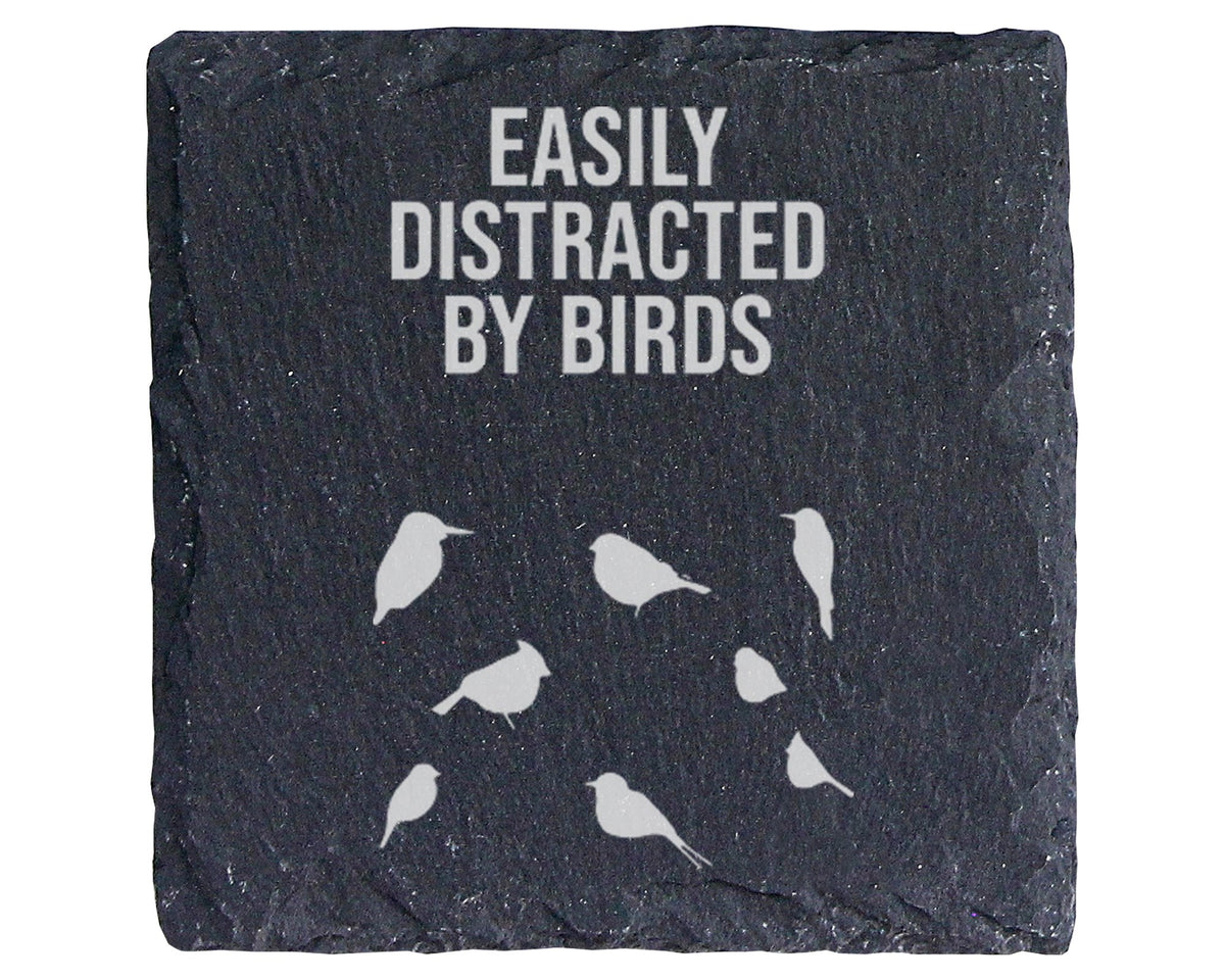Schiefer Untersetzer Vögel Spruch Easily Distracted By Birds - Geschen – Bild 1