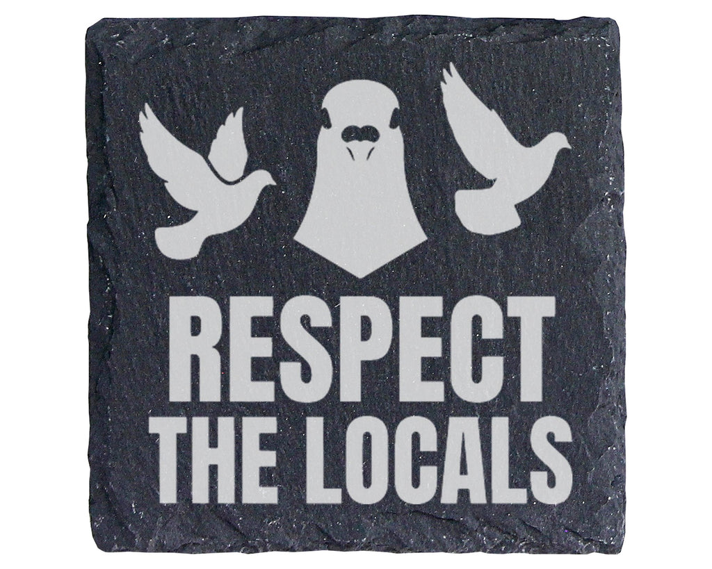 Schiefer Untersetzer Tauben Respect The Locals - Lustiges Geschenk Für – Bild 1