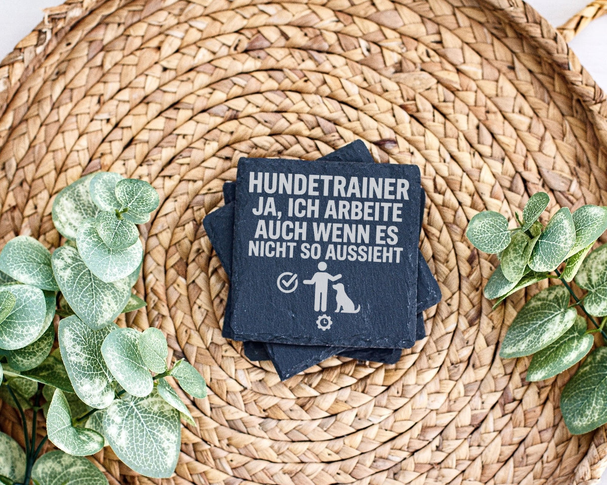 Schiefer Untersetzer Hundetrainer Ja Ich Arbeite - Geschenk für Hundef – Bild 3