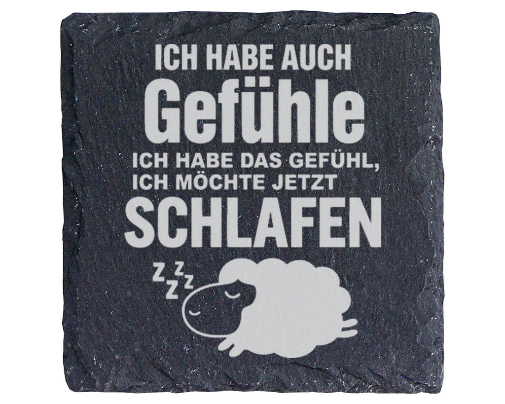 Schiefer Untersetzer Schaf Spruch Gefühle Ich Möchte Schlafen - Gesche – Bild 1