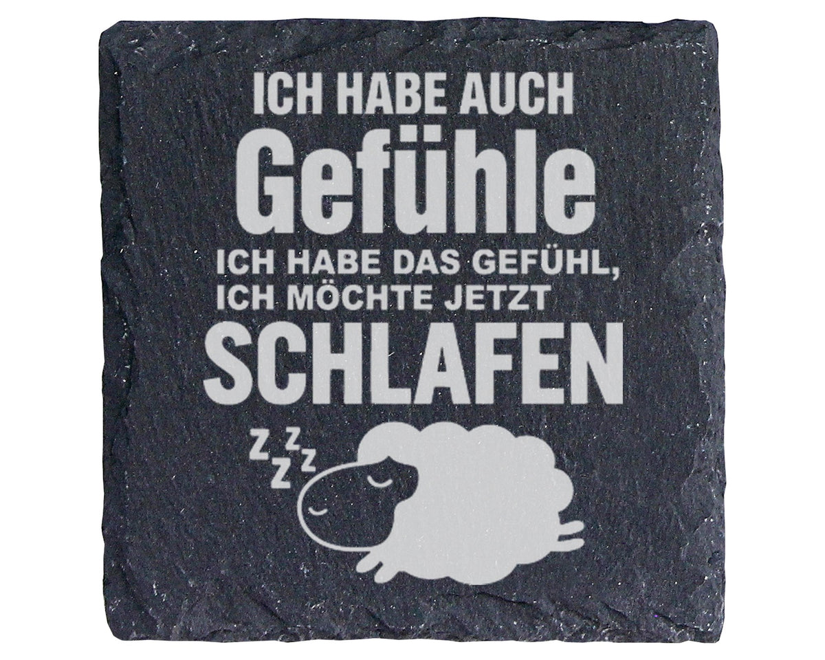 Schiefer Untersetzer Schaf Spruch Gefühle Ich Möchte Schlafen - Gesche – Bild 1
