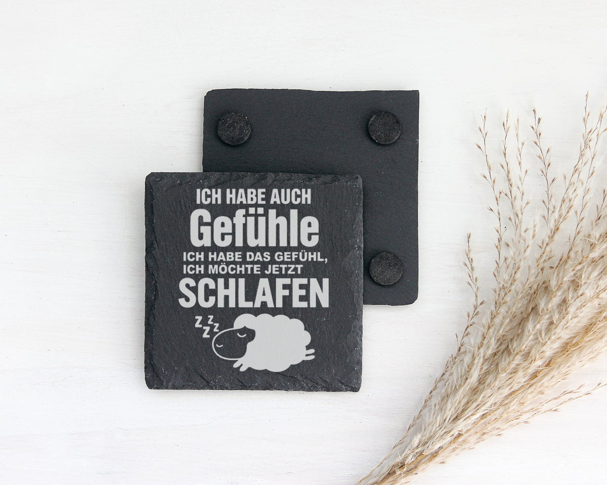 Schiefer Untersetzer Schaf Spruch Gefühle Ich Möchte Schlafen - Gesche – Bild 2