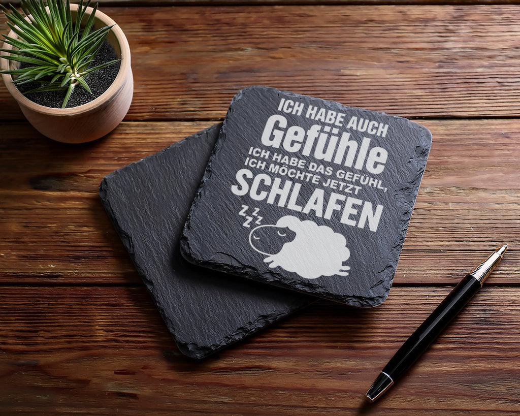Schiefer Untersetzer Schaf Spruch Gefühle Ich Möchte Schlafen - Gesche – Bild 5