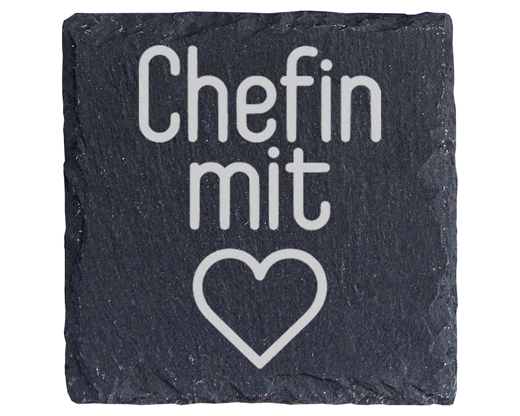 Schiefer Untersetzer Chefin Mit Herz Spruch - Geschenk Für Vorgesetzte – Bild 1
