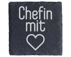 Schiefer Untersetzer Chefin Mit Herz Spruch - Geschenk Für Vorgesetzte – Bild 1