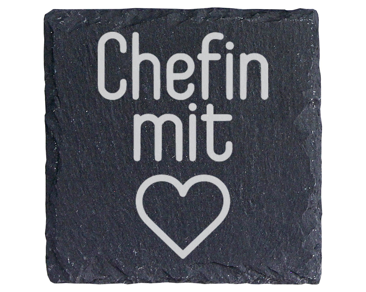 Schiefer Untersetzer Chefin Mit Herz Spruch - Geschenk Für Vorgesetzte – Bild 1