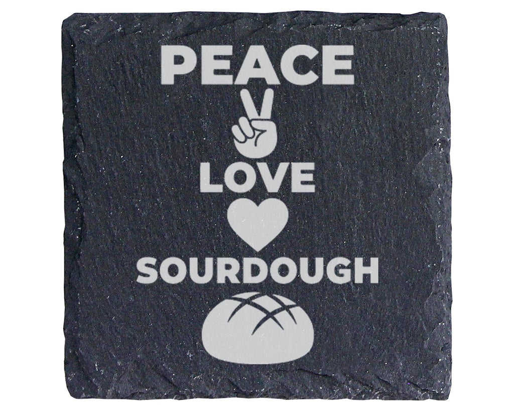 Schiefer Untersetzer Peace Love Sourdough Brot - Geschenk für Bäcker H – Bild 1