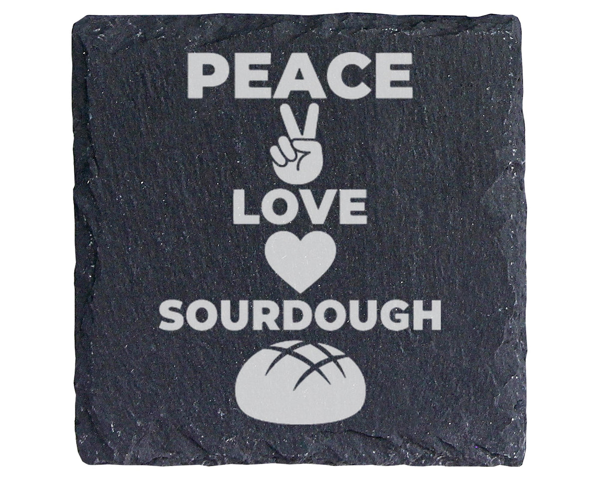 Schiefer Untersetzer Peace Love Sourdough Brot - Geschenk für Bäcker H – Bild 1