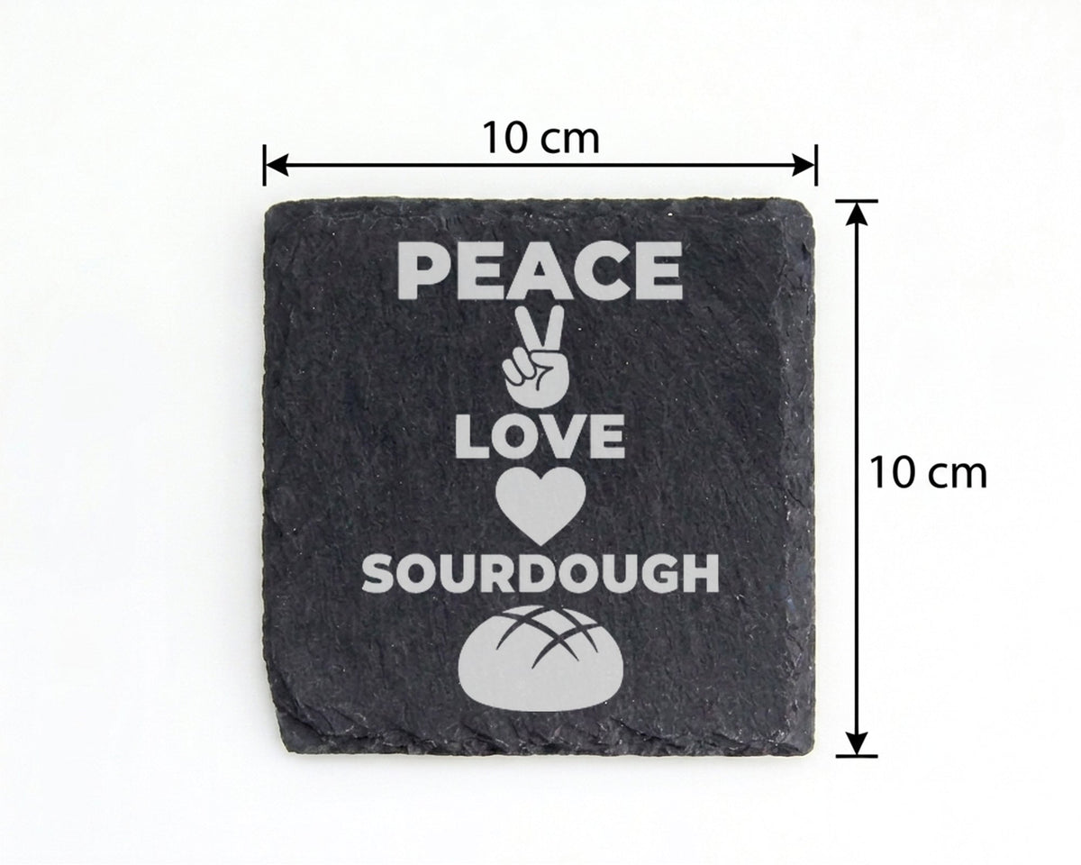 Schiefer Untersetzer Peace Love Sourdough Brot - Geschenk für Bäcker H – Bild 4