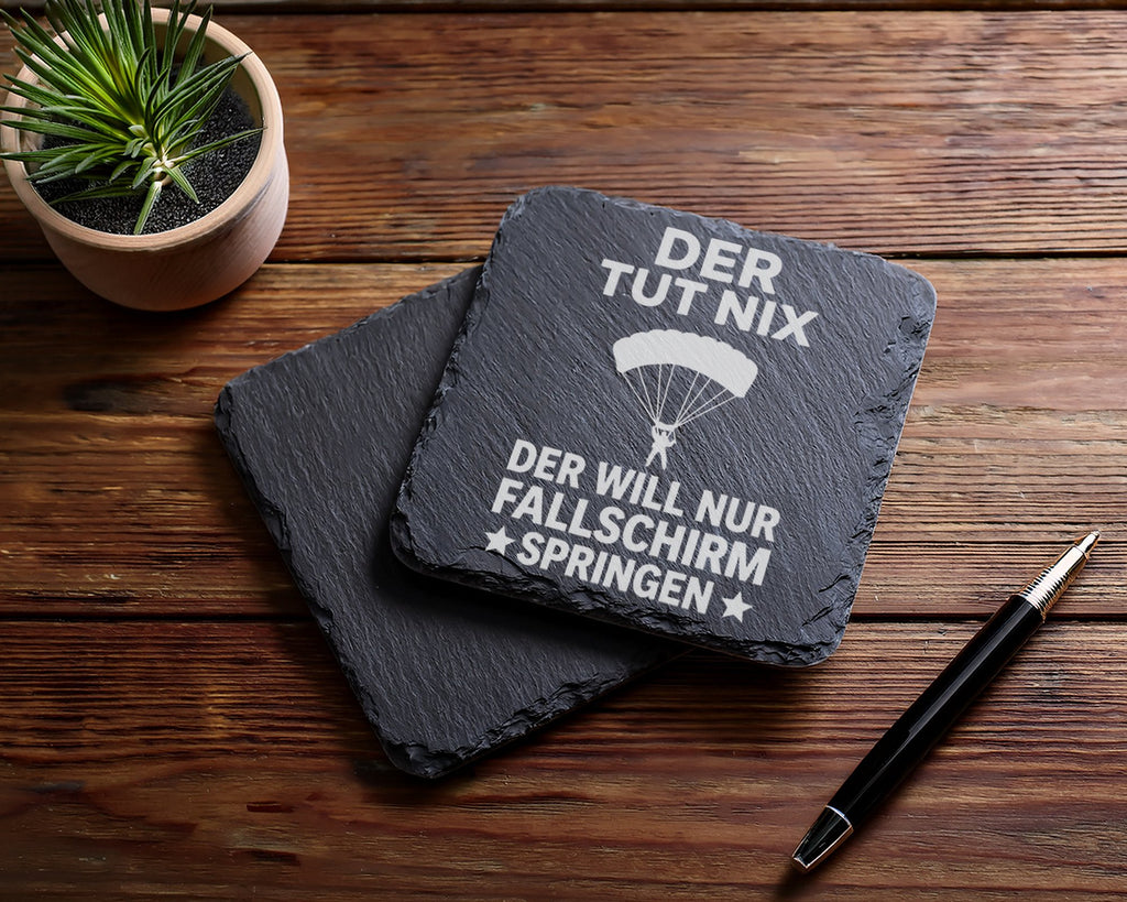 Schiefer Untersetzer Fallschirm Der Tut Nix Will Nur Springen - Lustig – Bild 5