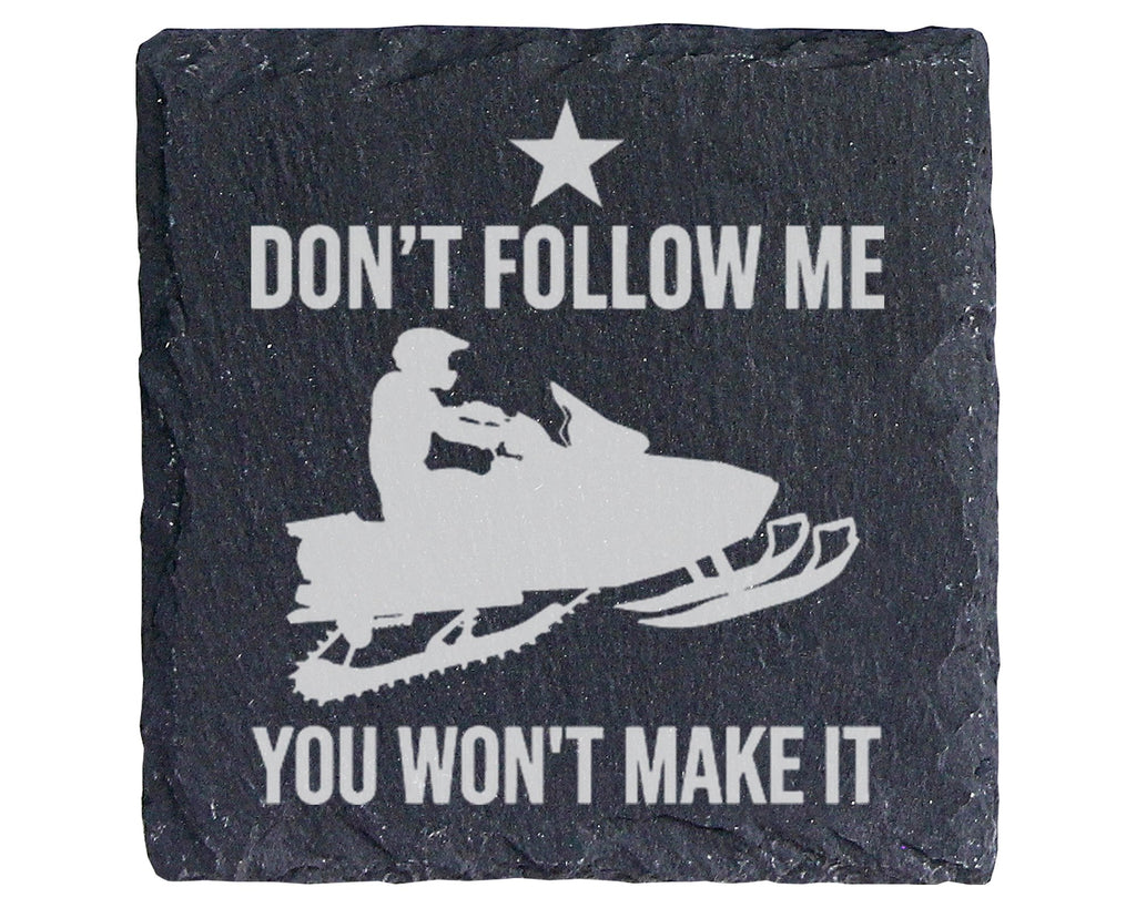 Schiefer Untersetzer Motorschlitten Don't Follow Me Spruch - Lustiges  – Bild 1