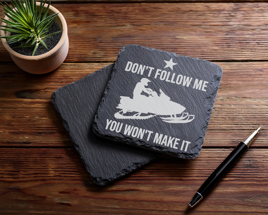 Schiefer Untersetzer Motorschlitten Don't Follow Me Spruch - Lustiges  – Bild 5