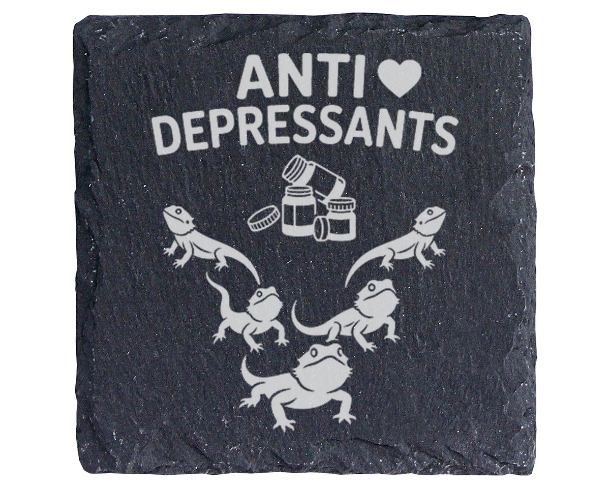 Schiefer Untersetzer Bartagame Antidepressants - Lustiges Geschenk für – Bild 1
