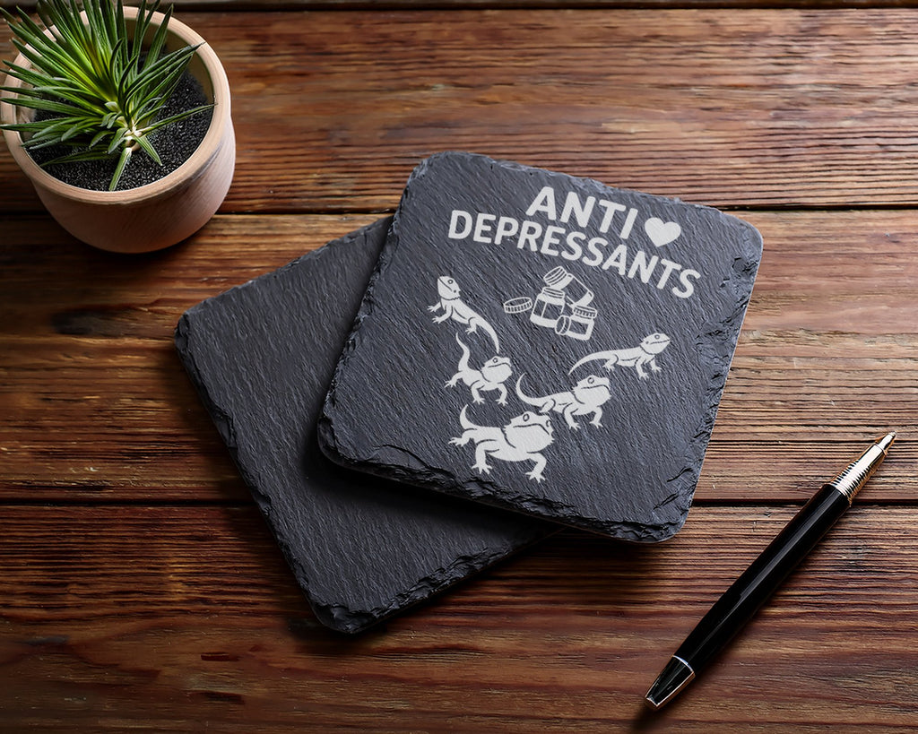 Schiefer Untersetzer Bartagame Antidepressants - Lustiges Geschenk für – Bild 5