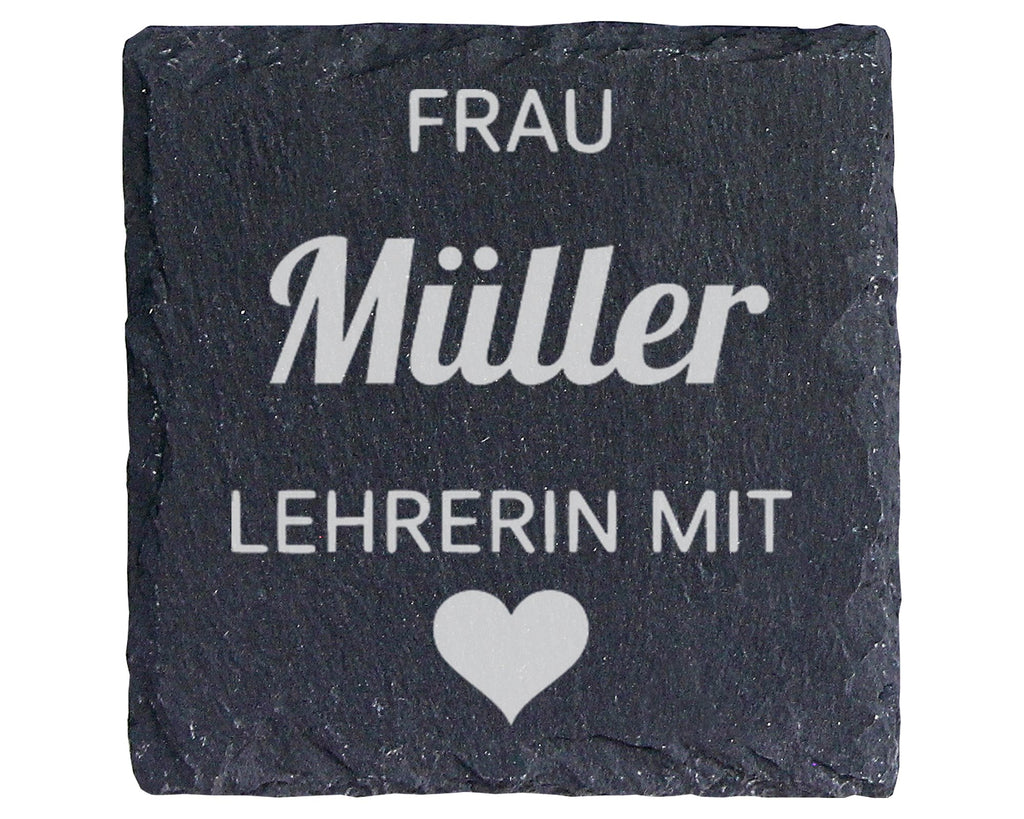 Schiefer Untersetzer Personalisiert Lehrerin Mit Herz - Geschenk Für P – Bild 1