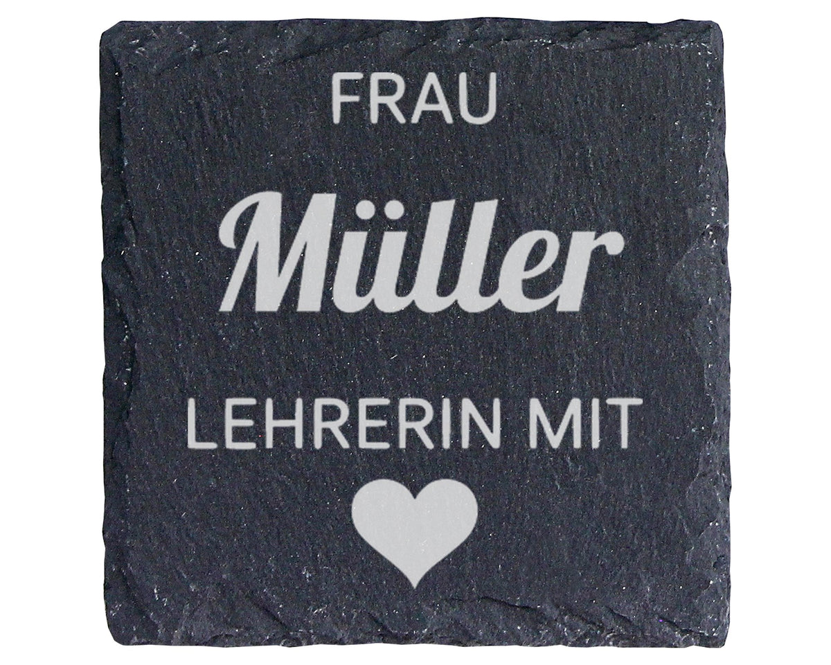 Schiefer Untersetzer Personalisiert Lehrerin Mit Herz - Geschenk Für P – Bild 1