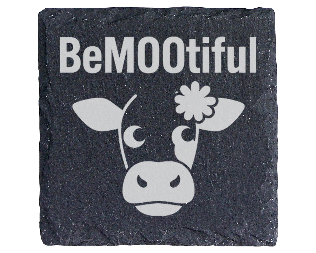 Schiefer Untersetzer Kuh BeMOOtiful Lustiger Spruch - Geschenk für Bäu – Bild 1