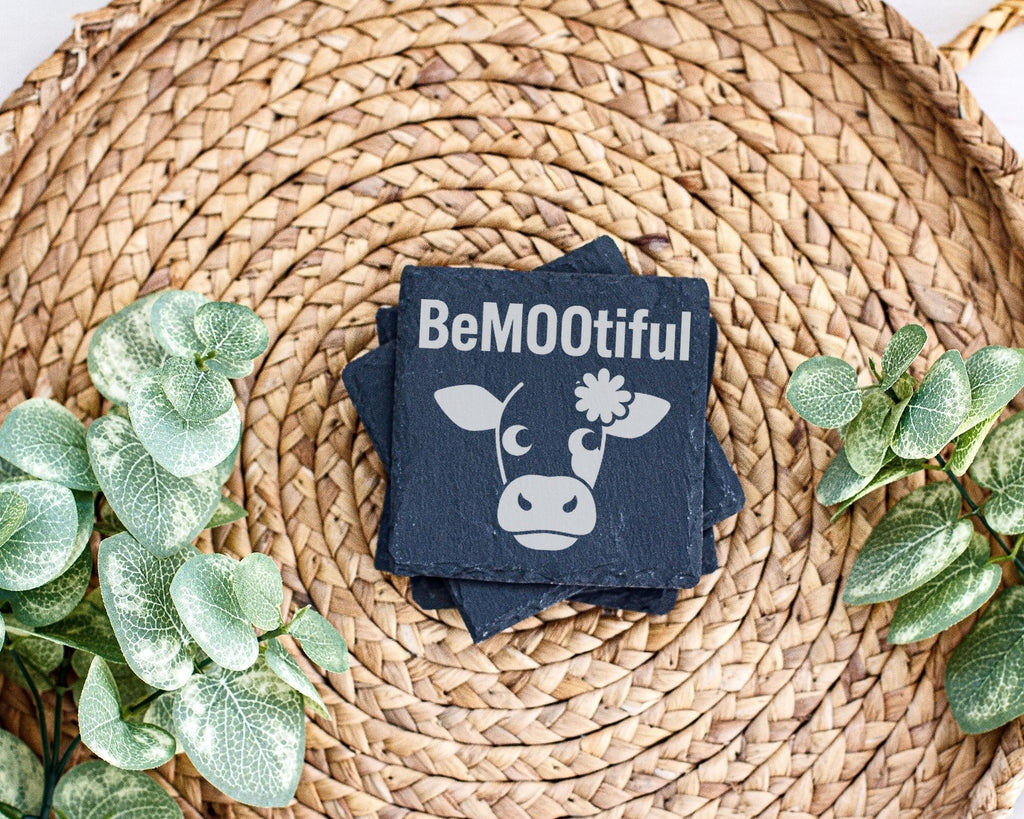Schiefer Untersetzer Kuh BeMOOtiful Lustiger Spruch - Geschenk für Bäu – Bild 3