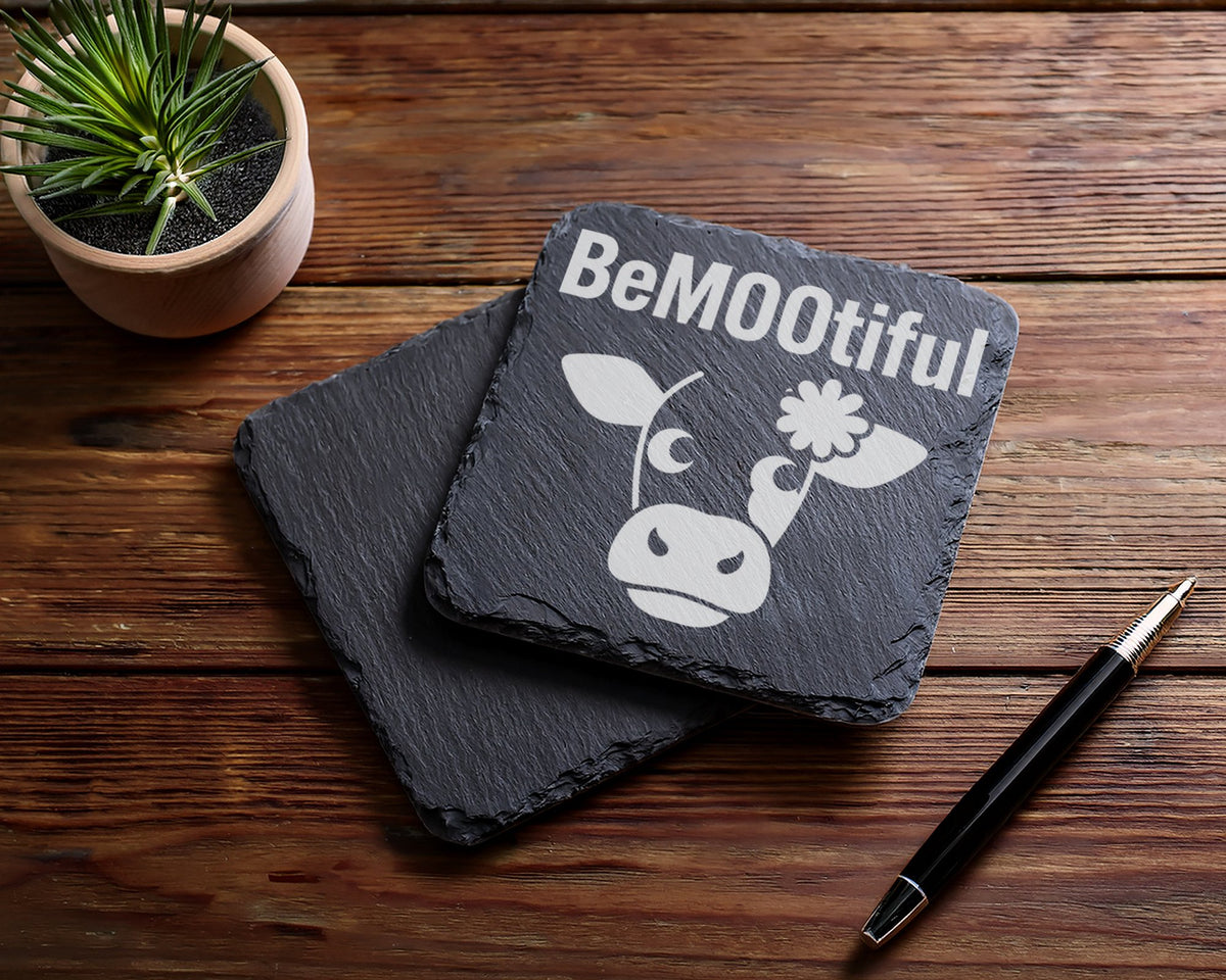 Schiefer Untersetzer Kuh BeMOOtiful Lustiger Spruch - Geschenk für Bäu – Bild 5