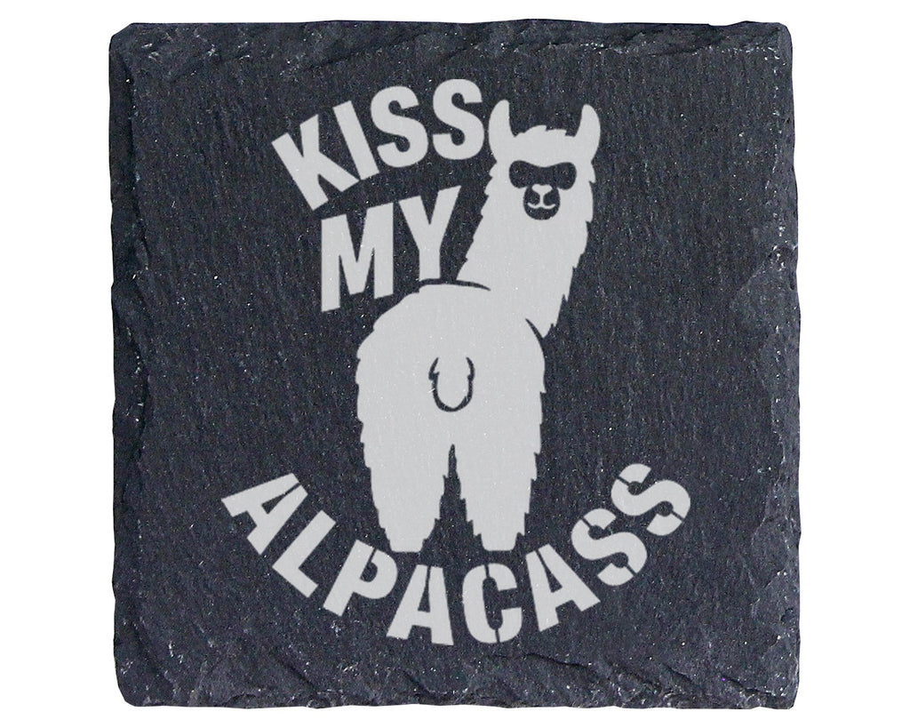 Schiefer Untersetzer Alpaka Kiss My Alpacass - Lustiges Geschenk für F – Bild 1