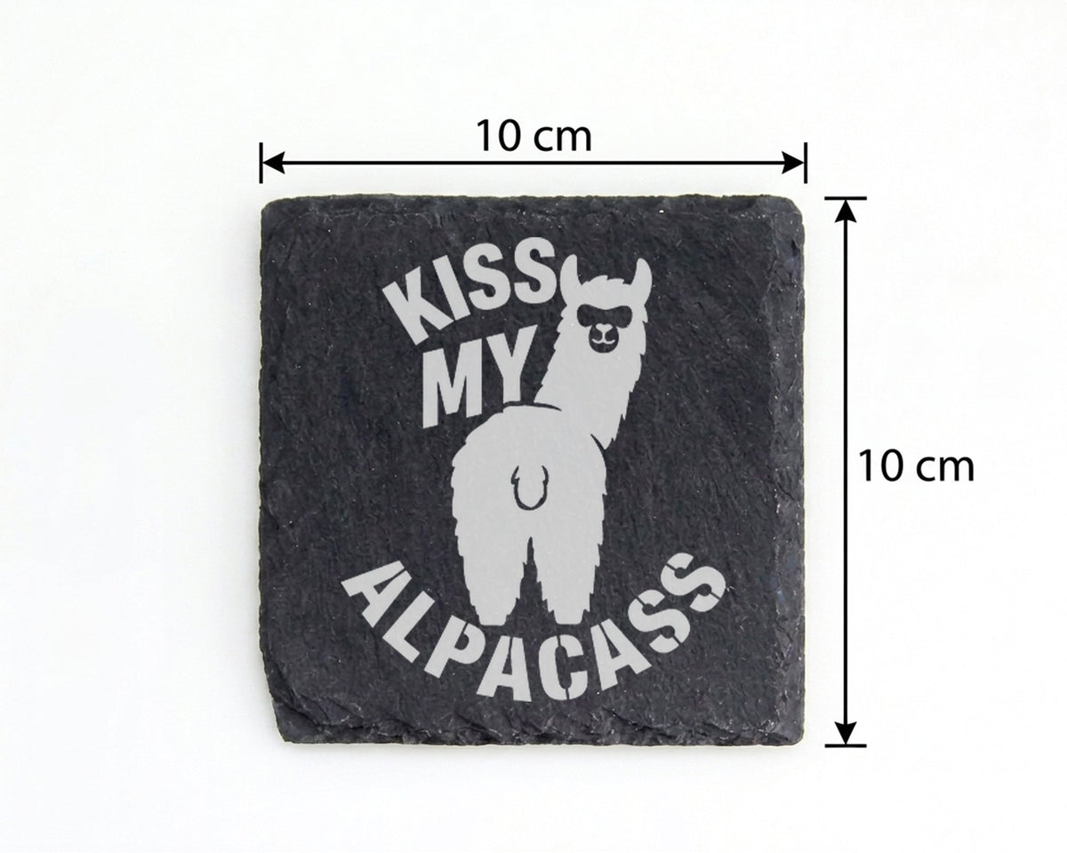 Schiefer Untersetzer Alpaka Kiss My Alpacass - Lustiges Geschenk für F – Bild 4