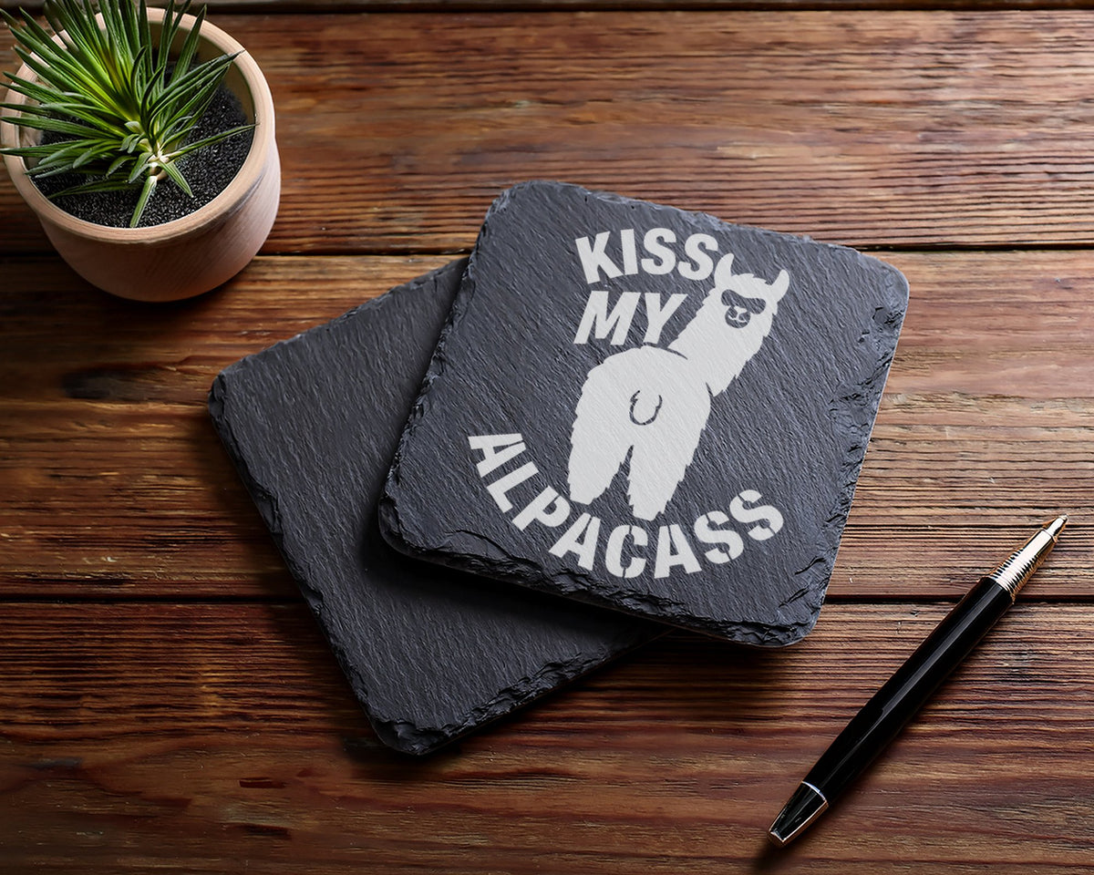 Schiefer Untersetzer Alpaka Kiss My Alpacass - Lustiges Geschenk für F – Bild 5