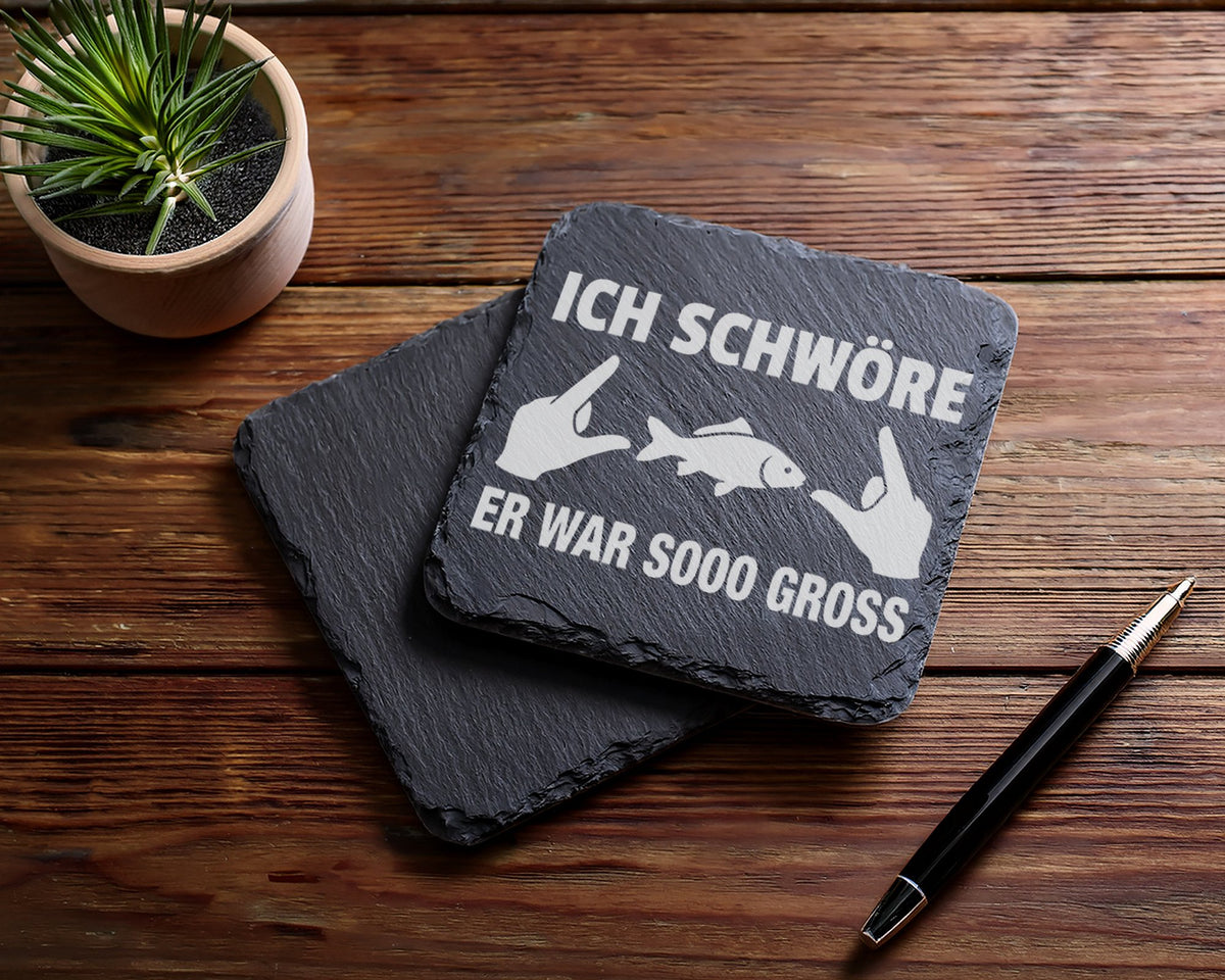 Schiefer Untersetzer Angler Spruch Er War So Gross - Lustiges Geschenk – Bild 5