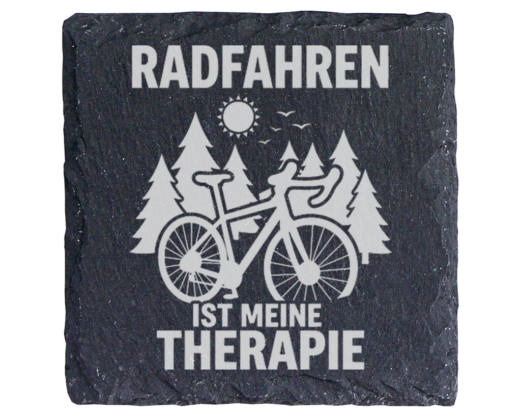 Schiefer Untersetzer Radfahren Ist Meine Therapie - Geschenk für Fahrr – Bild 1