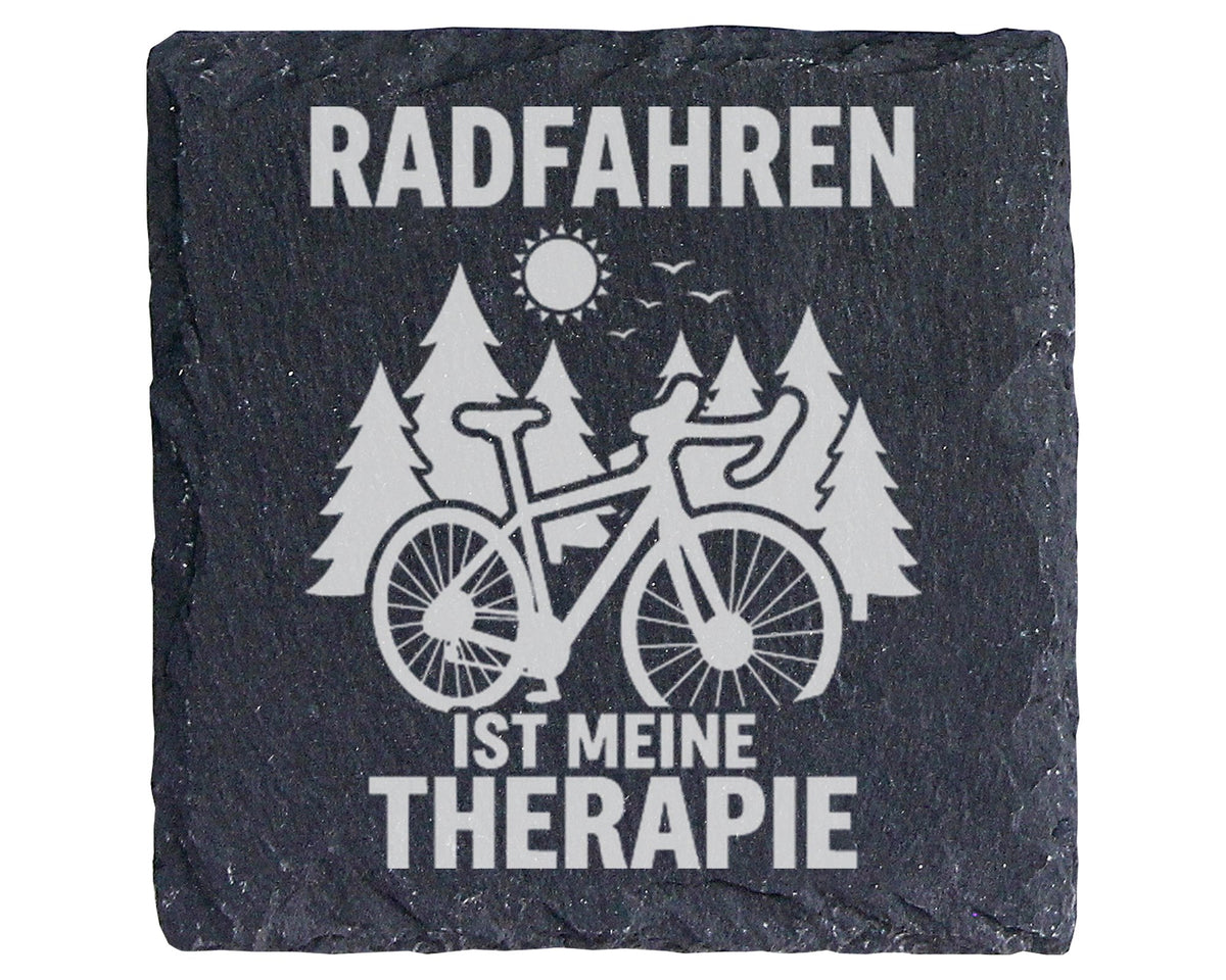 Schiefer Untersetzer Radfahren Ist Meine Therapie - Geschenk für Fahrr – Bild 1