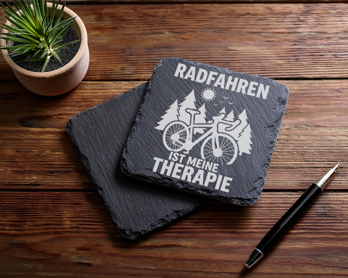Schiefer Untersetzer Radfahren Ist Meine Therapie - Geschenk für Fahrr – Bild 5
