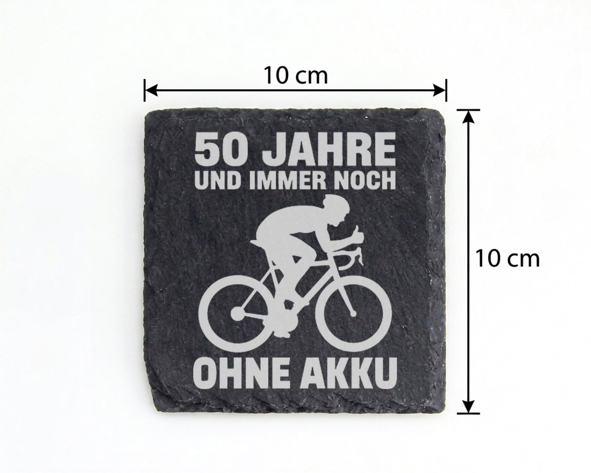 Schiefer Untersetzer Radfahrer 50 Jahre Ohne Akku - Lustiges Geschenk  – Bild 4
