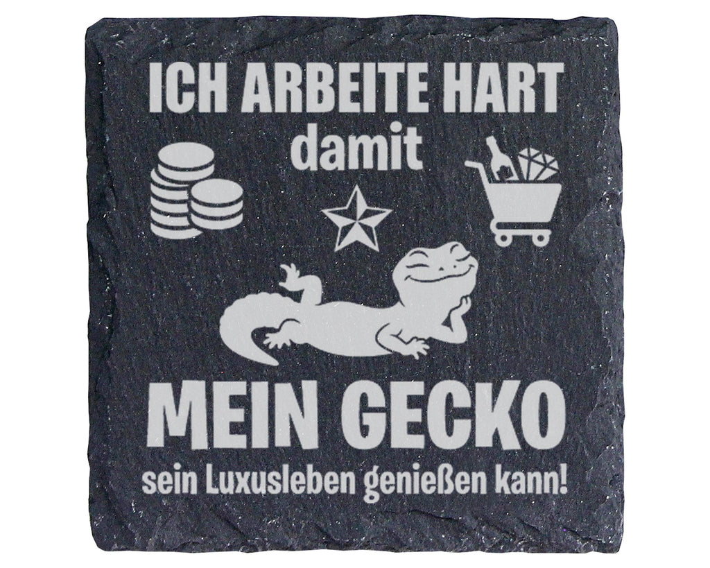 Schiefer Untersetzer Gecko Luxusleben Spruch - Lustiges Geschenk für G – Bild 1