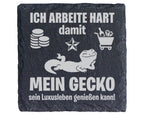 Schiefer Untersetzer Gecko Luxusleben Spruch - Lustiges Geschenk für G – Bild 1