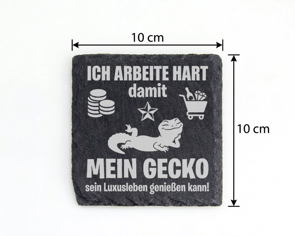 Schiefer Untersetzer Gecko Luxusleben Spruch - Lustiges Geschenk für G – Bild 4