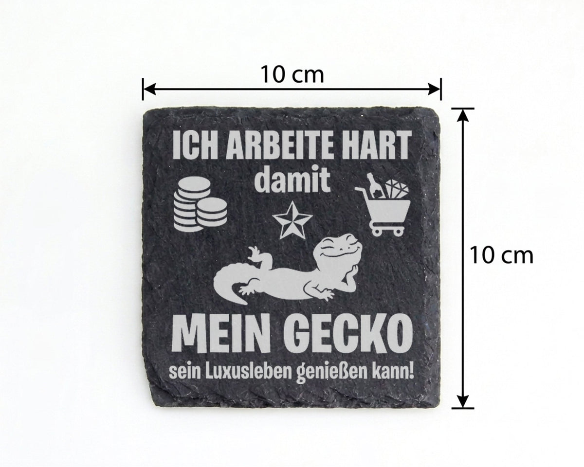 Schiefer Untersetzer Gecko Luxusleben Spruch - Lustiges Geschenk für G – Bild 4