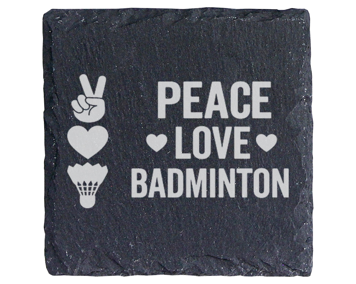 Schiefer Untersetzer Peace Love Badminton - Geschenk Für Badmintonspie – Bild 1