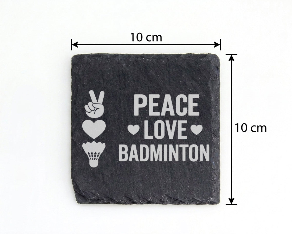 Schiefer Untersetzer Peace Love Badminton - Geschenk Für Badmintonspie – Bild 4