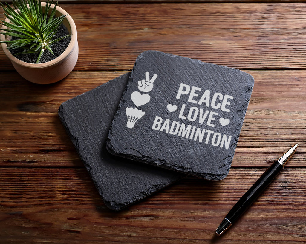 Schiefer Untersetzer Peace Love Badminton - Geschenk Für Badmintonspie – Bild 5