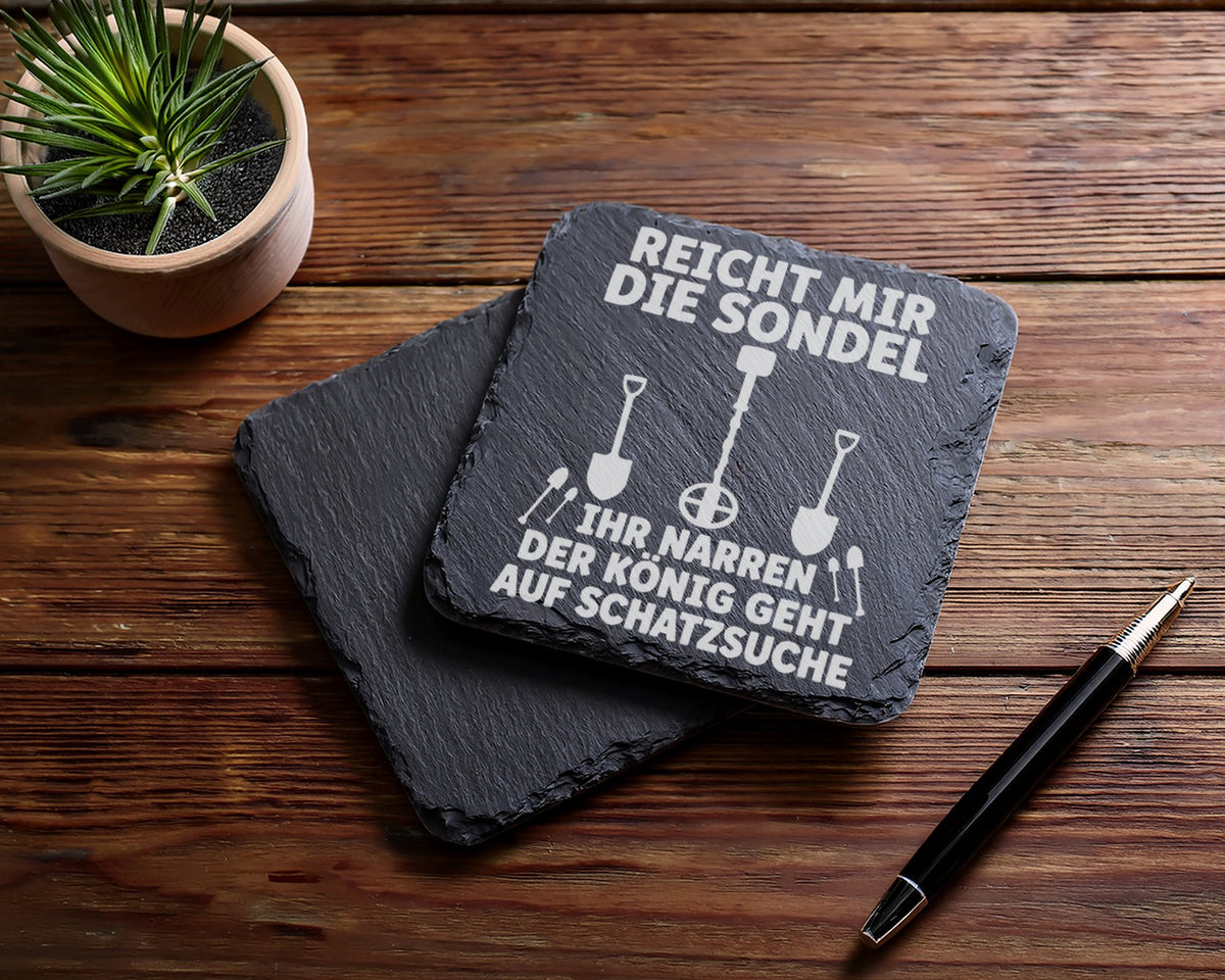 Schiefer Untersetzer König Auf Schatzsuche Spruch - Geschenk Für Sondl – Bild 5