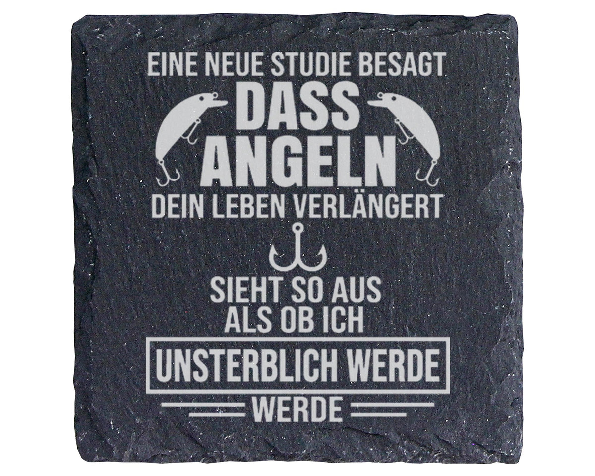 Schiefer Untersetzer Angeln Macht Unsterblich - Lustiger Spruch Gesche – Bild 1