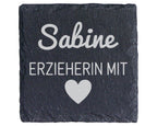 Schiefer Untersetzer Erzieherin mit Herz Wunschname - Geschenk für Päd – Bild 1