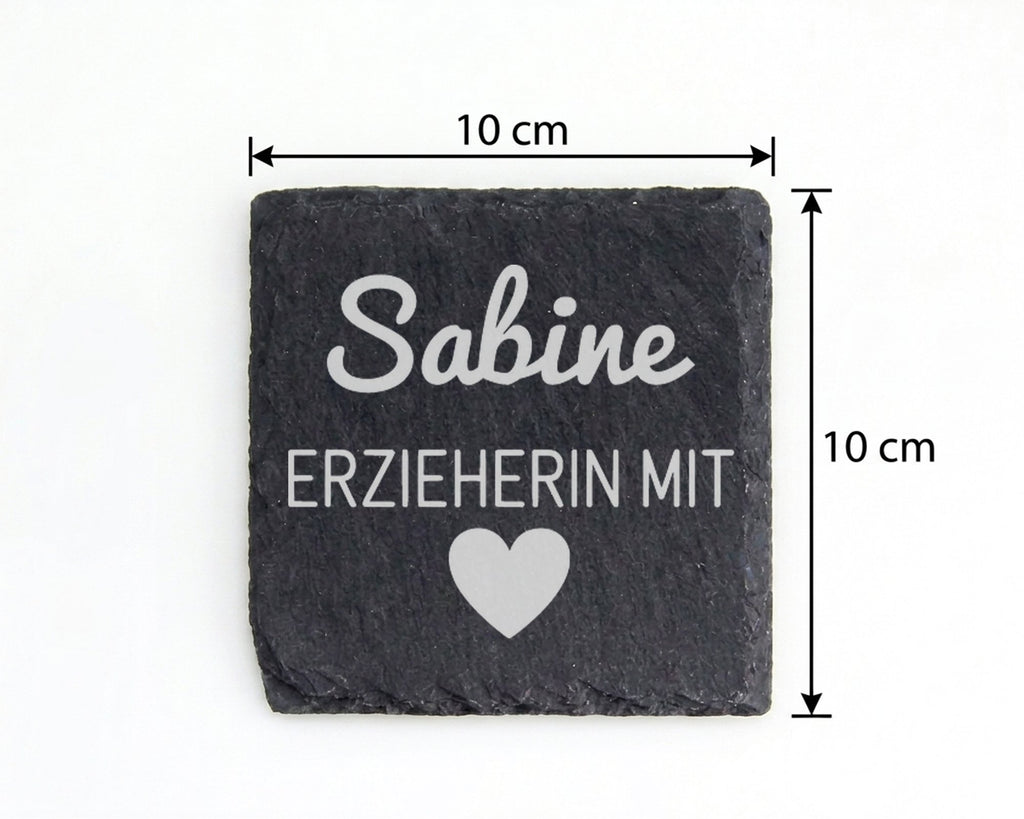 Schiefer Untersetzer Erzieherin mit Herz Wunschname - Geschenk für Päd – Bild 4