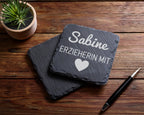 Schiefer Untersetzer Erzieherin mit Herz Wunschname - Geschenk für Päd – Bild 5