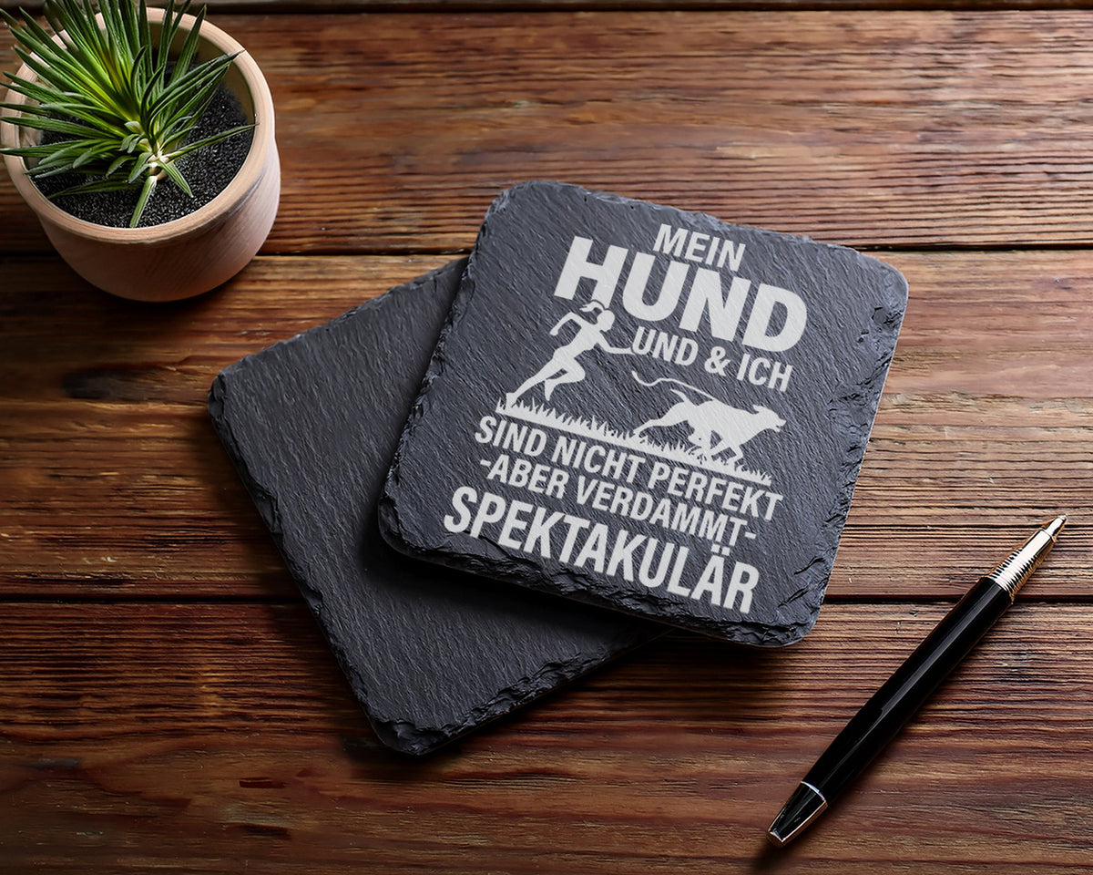 Schiefer Untersetzer Mein Hund Und Ich Spektakulär - Geschenk für Läuf – Bild 5