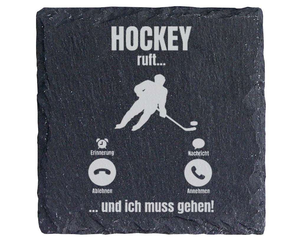 Schiefer Untersetzer Hockey Ruft Ich Muss Gehen - Geschenk für Eishock – Bild 1